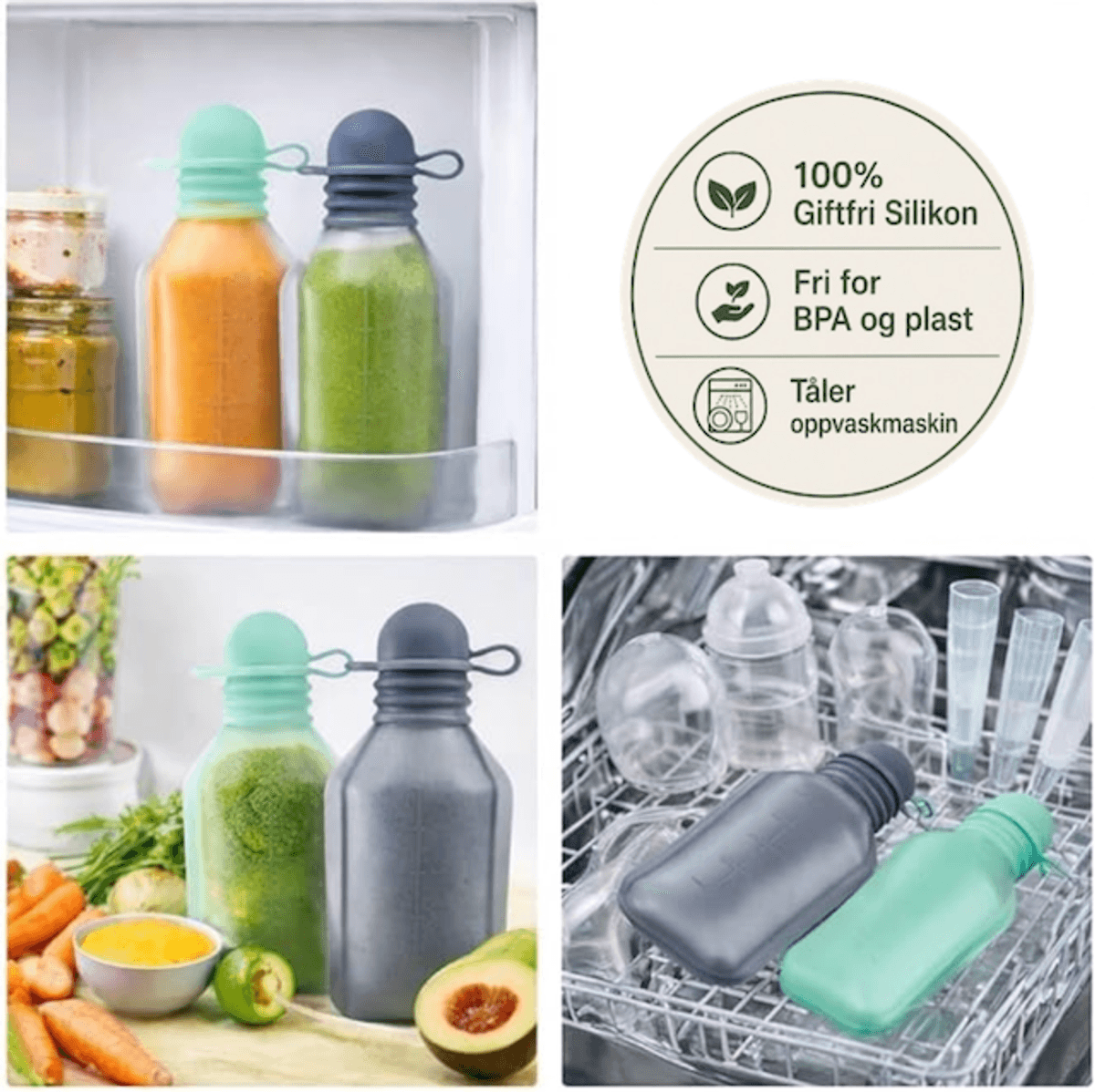 Troller Kids | Silikon Klemmis Smoothieflaske | Grå