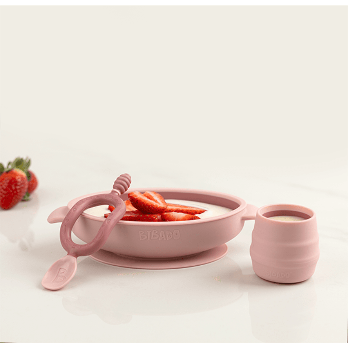 Bibado | Silikon skål m/sugekopp | Blush