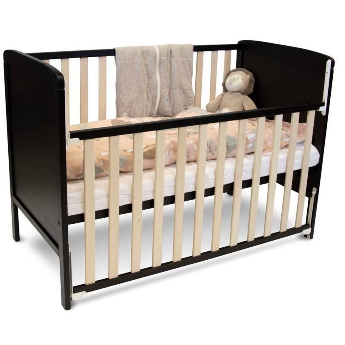 Troller | Luna Sprinkelseng | Justerbar Side 120x60 cm | Sort/ Natur
