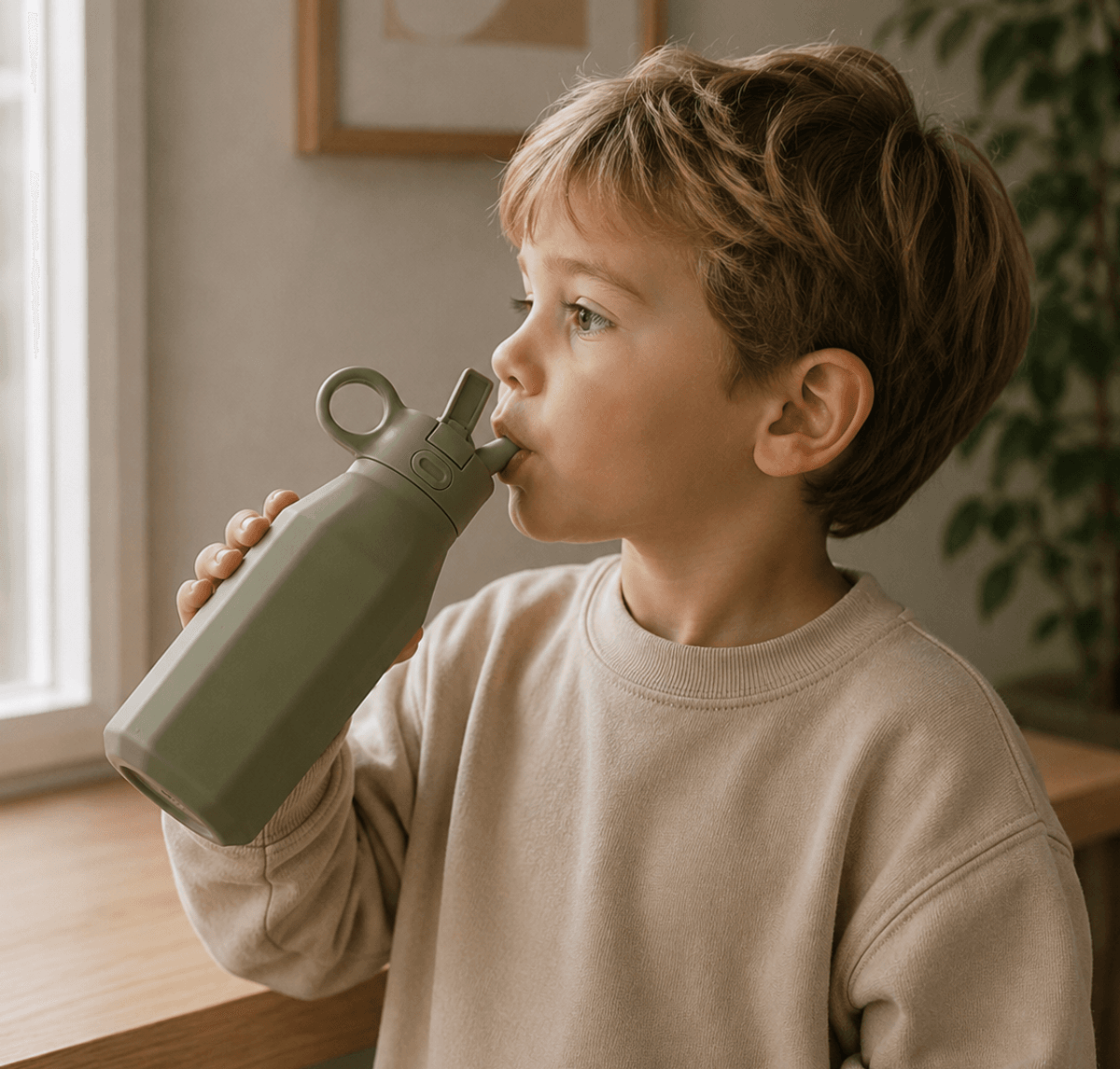 Troller Kids | Silikonflaske m/sugerør | Oliven
