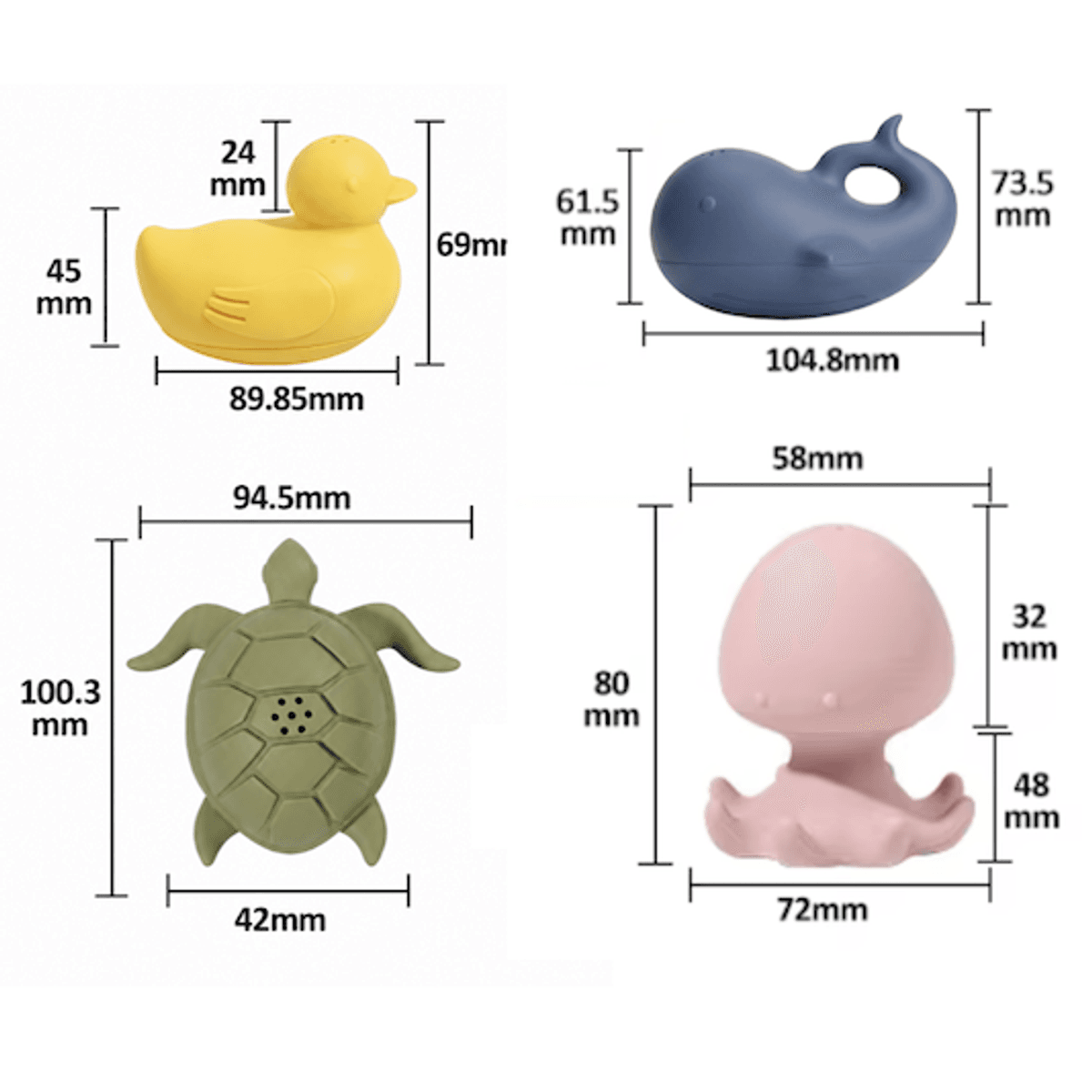 Troller Kids | Vaskbare Silikon Badeleker | 4 stk. figurer